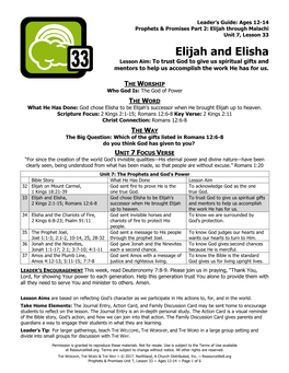 Elijah and Elisha Lesson Aim: to Trust God to Give Us Spiritual Gifts and Mentors to Help Us Accomplish the Work He Has for Us