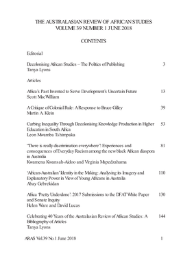 African-Australian’ Identity in the Making: Analysing Its Imagery and 110 Explanatory Power in View of Young Africans in Australia Abay Gebrekidan