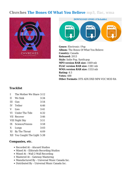 Chvrches the Bones of What You Believe Mp3, Flac, Wma