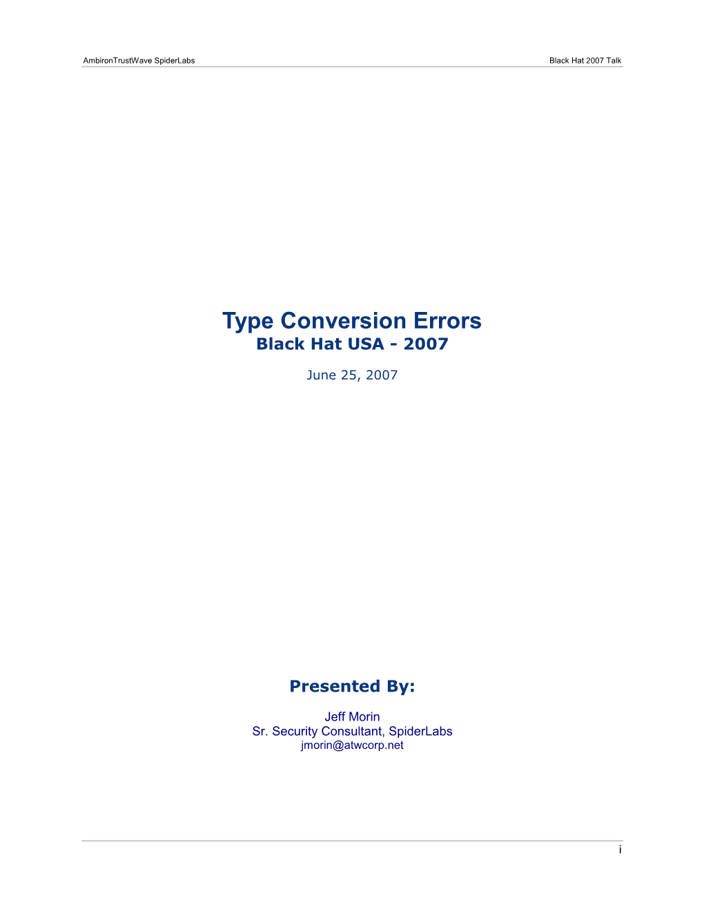 Type Conversion Errors Black Hat USA - 2007