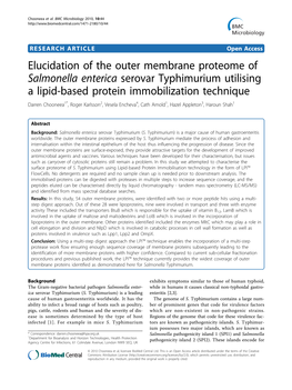 Elucidation of the Outer Membrane Proteome of Salmonella Enterica