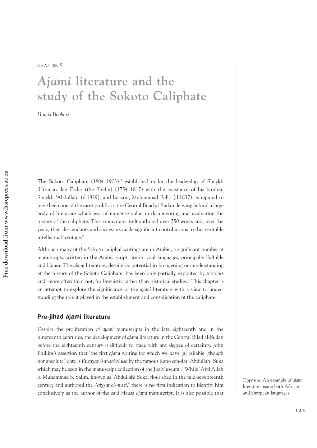 Ajami Literature and the Study of the Sokoto Caliphate