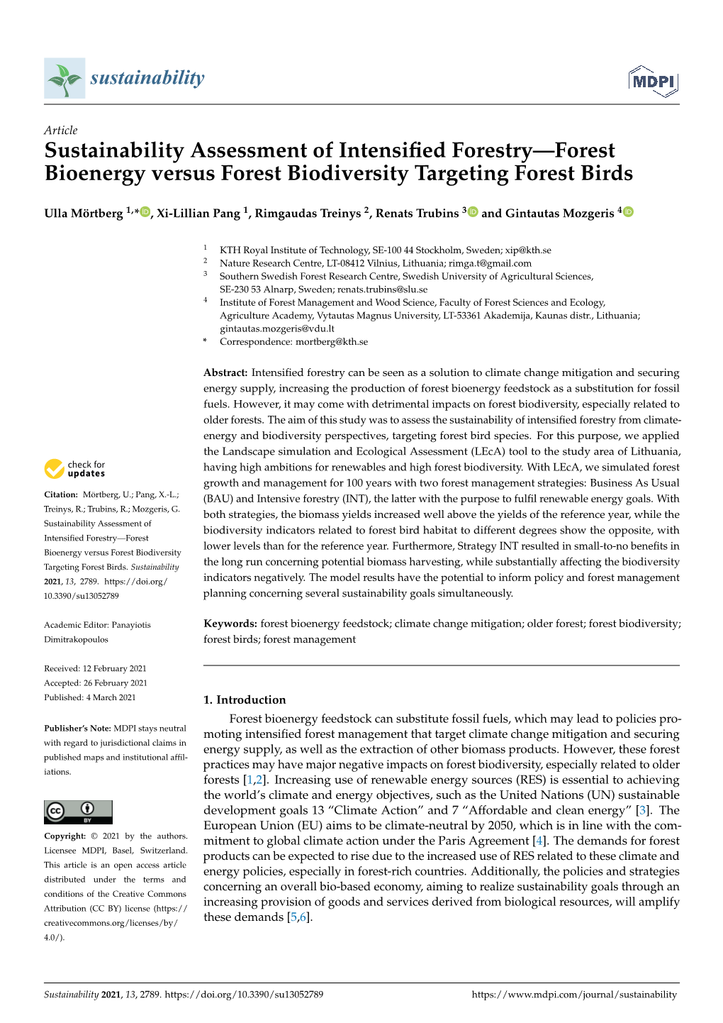 Sustainability Assessment of Intensified Forestry—Forest