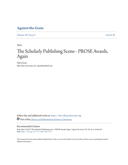 The Scholarly Publishing Scene-- PROSE Awards, Again