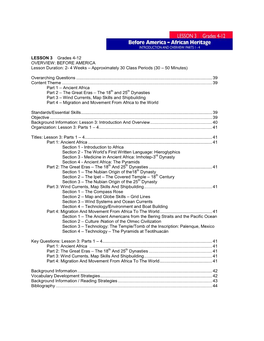 LESSON 3 Grades 4-12 OVERVIEW: BEFORE AMERICA Lesson Duration: 2- 4 Weeks – Approximately 30 Class Periods (30 – 50 Minutes)