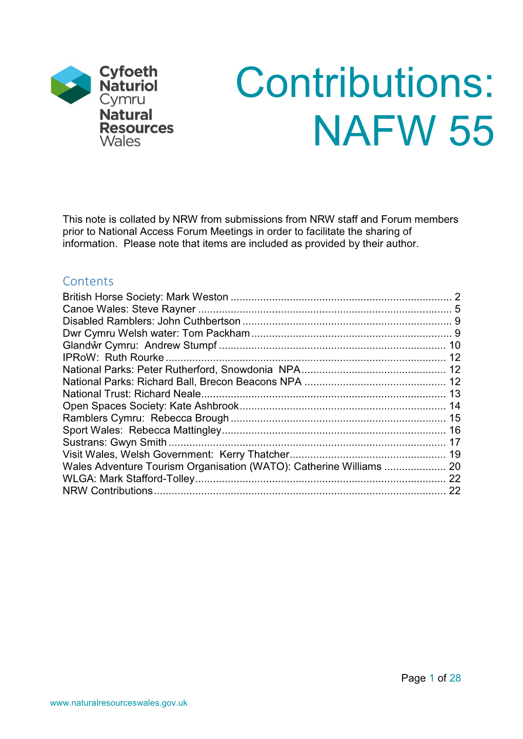 Contributions: NAFW 55