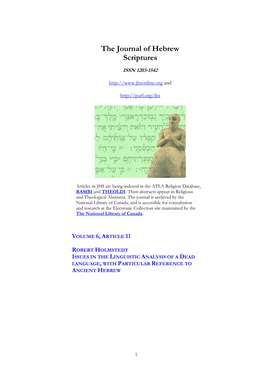 Issues in the Linguistic Analysis of a Dead Language, with Particular Reference to Ancient Hebrew