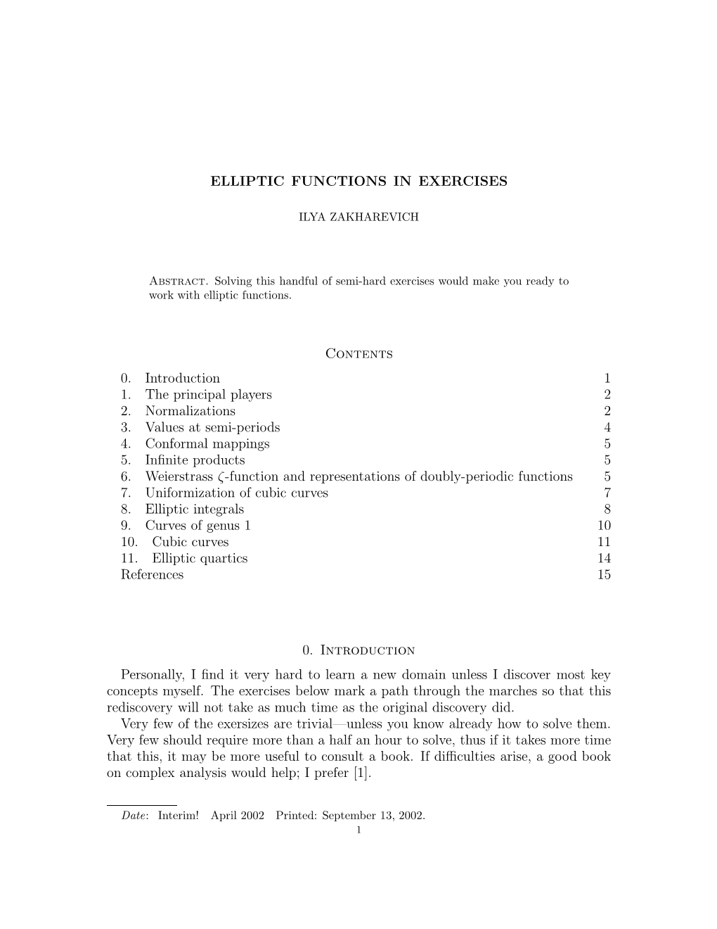 Elliptic Functions Exercises