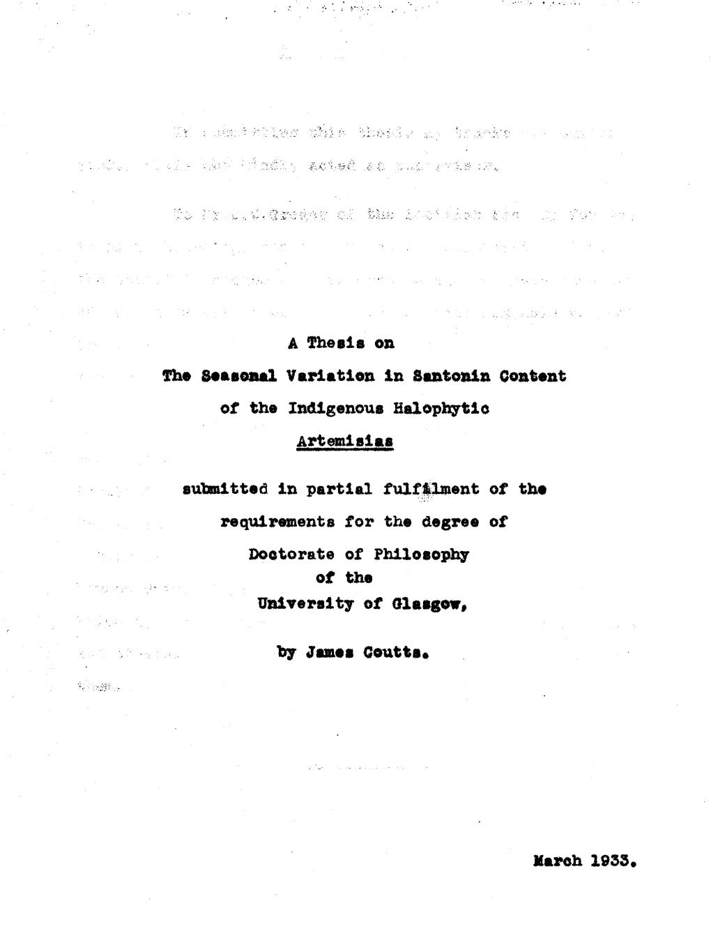 A Thesis on Fhe Seasonal Variation in Santonin Content of the Indigenous Halophytlc Artemislas