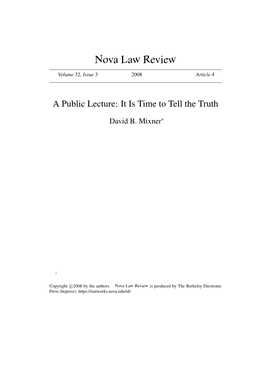 A Public Lecture: It Is Time to Tell the Truth
