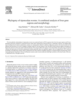 Phylogeny of Sipunculan Worms: a Combined Analysis of Four Gene Regions and Morphology