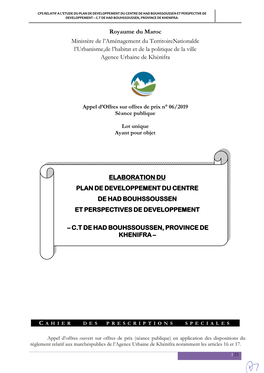 Royaume Du Maroc Ministère De L'aménagement Du Territoirenationalde L'urbanisme,De L'habitat Et De La Politique De La Vi