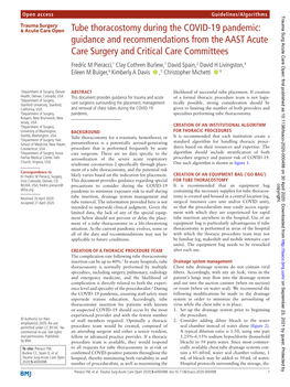 Tube Thoracostomy During the COVID-19 Pandemic