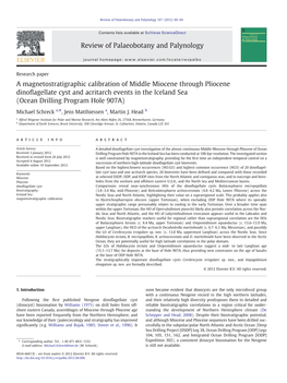 A Magnetostratigraphic Calibration of Middle Miocene Through Pliocene Dinoﬂagellate Cyst and Acritarch Events in the Iceland Sea (Ocean Drilling Program Hole 907A)