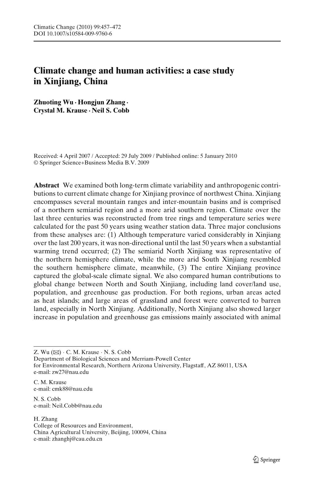 Climate Change and Human Activities: a Case Study in Xinjiang, China