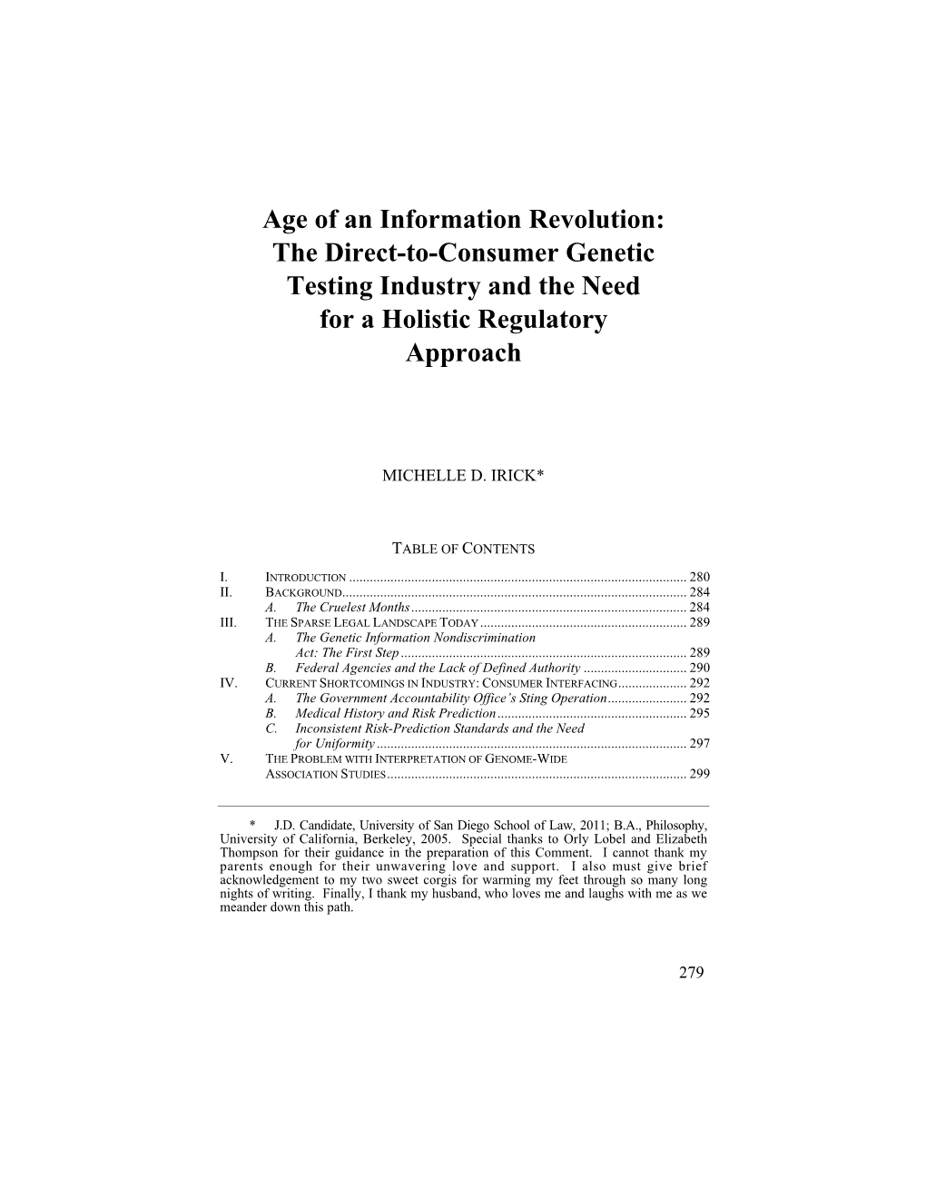 The Direct-To-Consumer Genetic Testing Industry and the Need for a Holistic Regulatory Approach