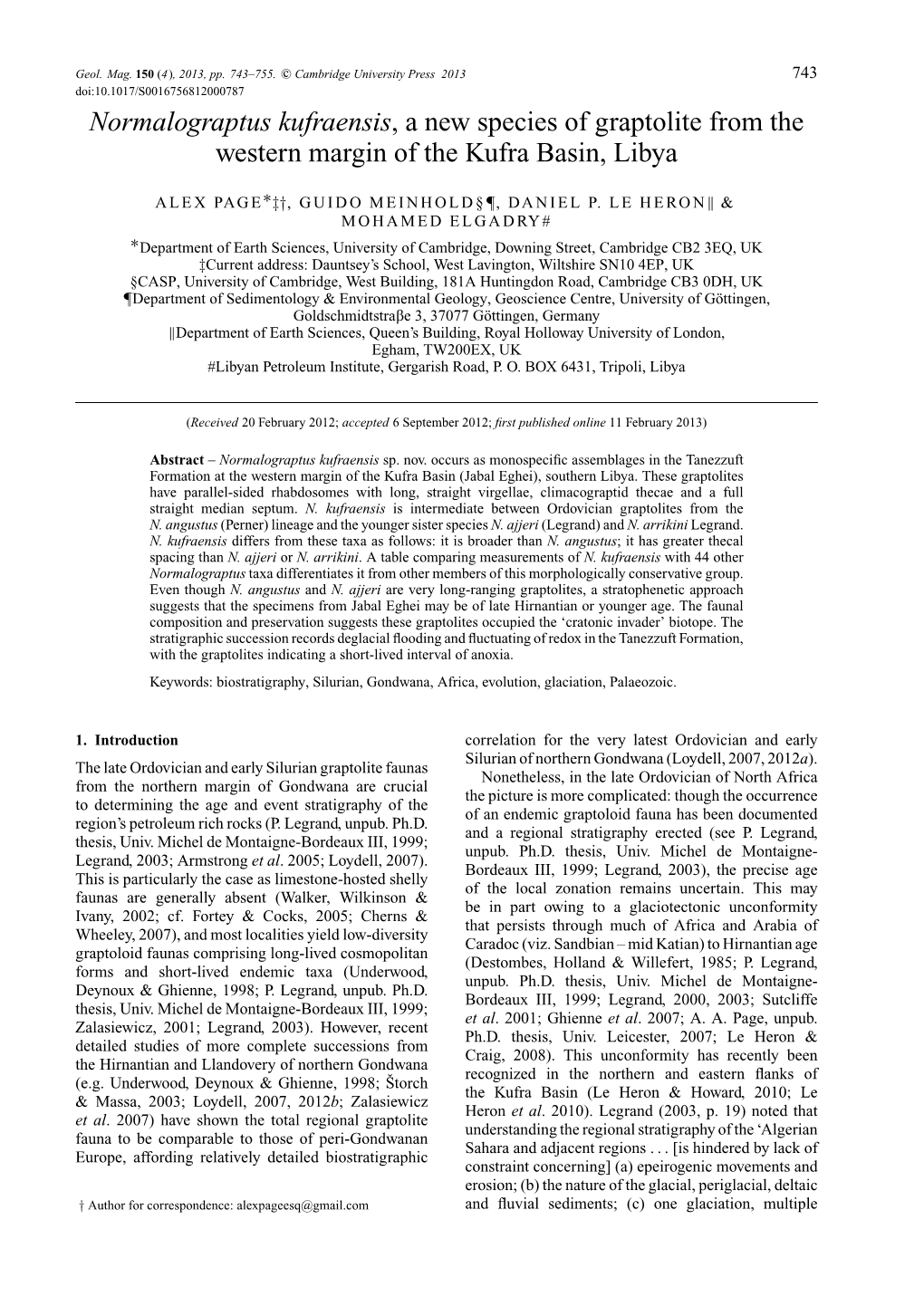 Normalograptus Kufraensis, a New Species of Graptolite from the Western Margin of the Kufra Basin, Libya