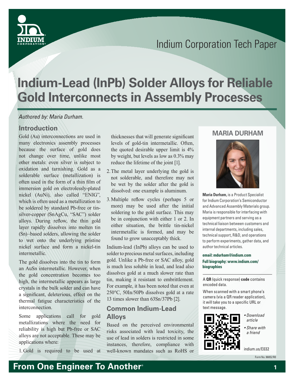 Indium-Lead Solder Alloys for Reliable Gold Interconnects 98852