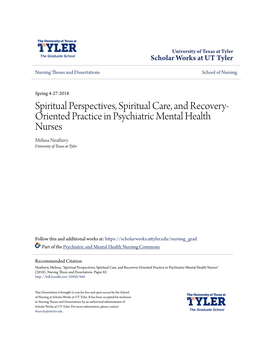 Spiritual Perspectives, Spiritual Care, and Recovery-Oriented Practice in Psychiatric Mental Health Nurses" (2018)
