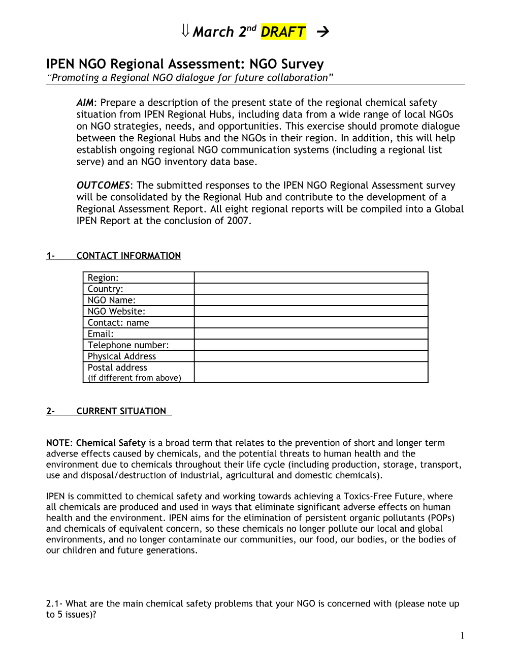 IPEN NGO Regional Assessment: NGO Survey