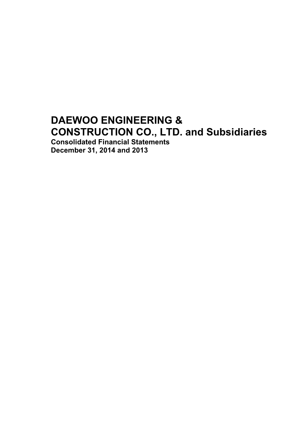 DAEWOO ENGINEERING & CONSTRUCTION CO., LTD. And