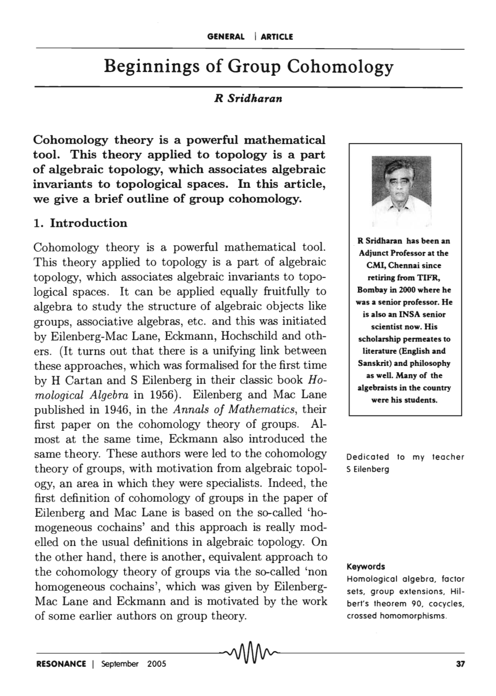 Beginnings of Group Cohomology -RE-SONANCEI--~-P-Ffi-Mb-Er