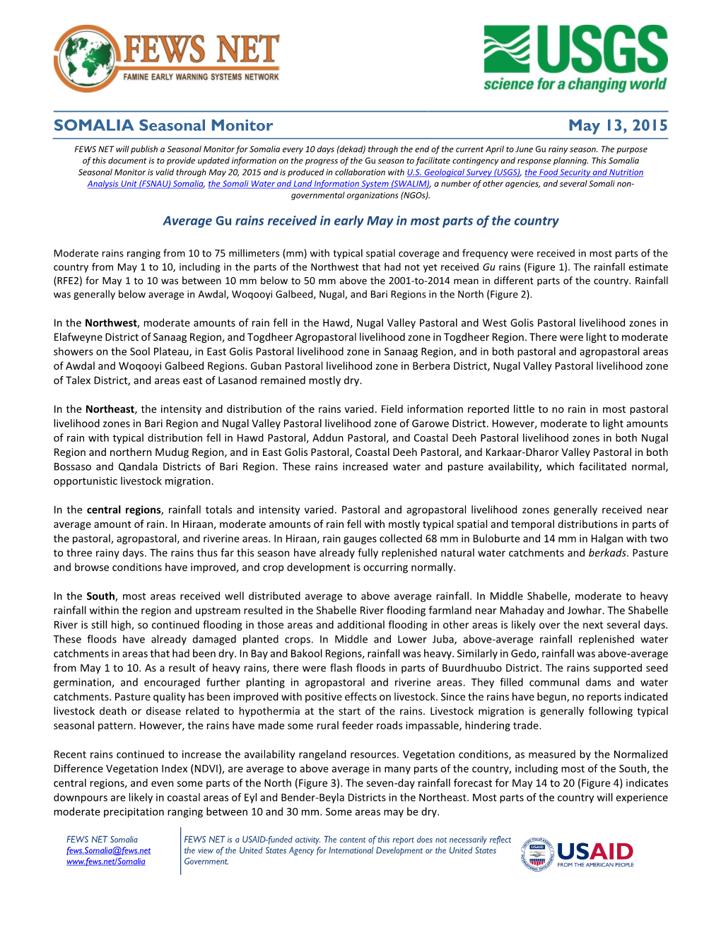SOMALIA Seasonal Monitor May 13, 2015