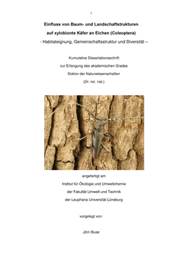 Einfluss Von Baum Und Landschaftstrukturen Auf Xylobionte Käfer an Eichen