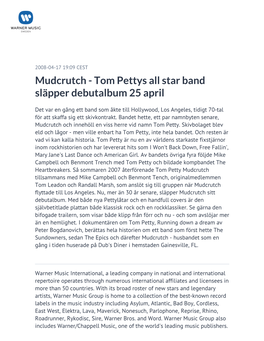 Mudcrutch - Tom Pettys All Star Band Släpper Debutalbum 25 April