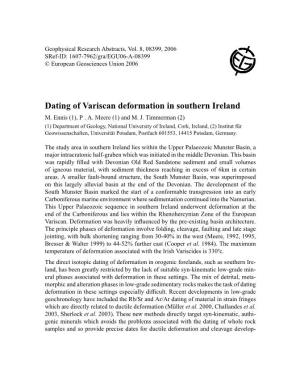 Dating of Variscan Deformation in Southern Ireland M
