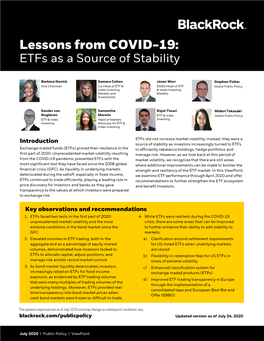 Lessons from COVID-19: Etfs As a Source of Stability