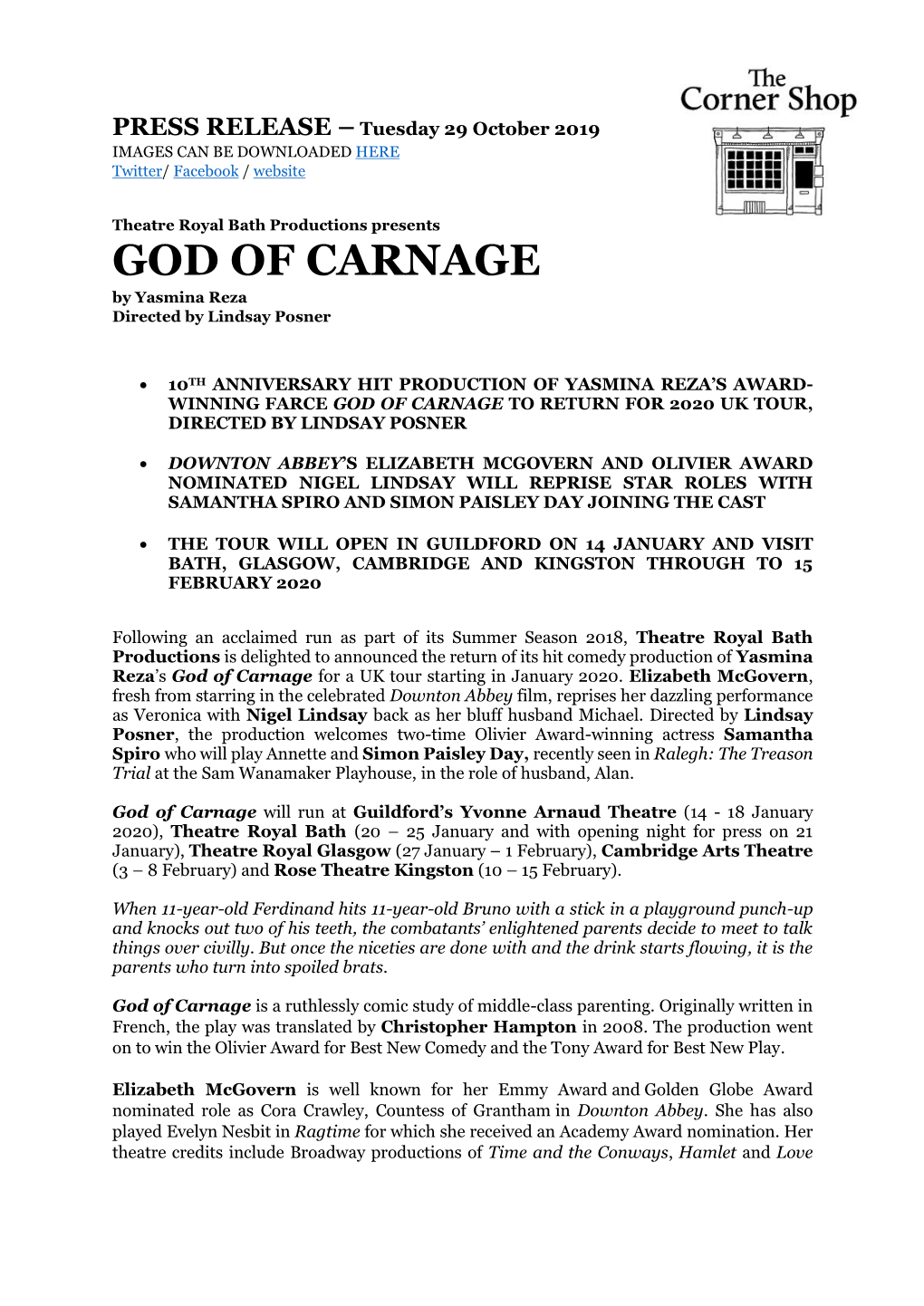 GOD of CARNAGE by Yasmina Reza Directed by Lindsay Posner