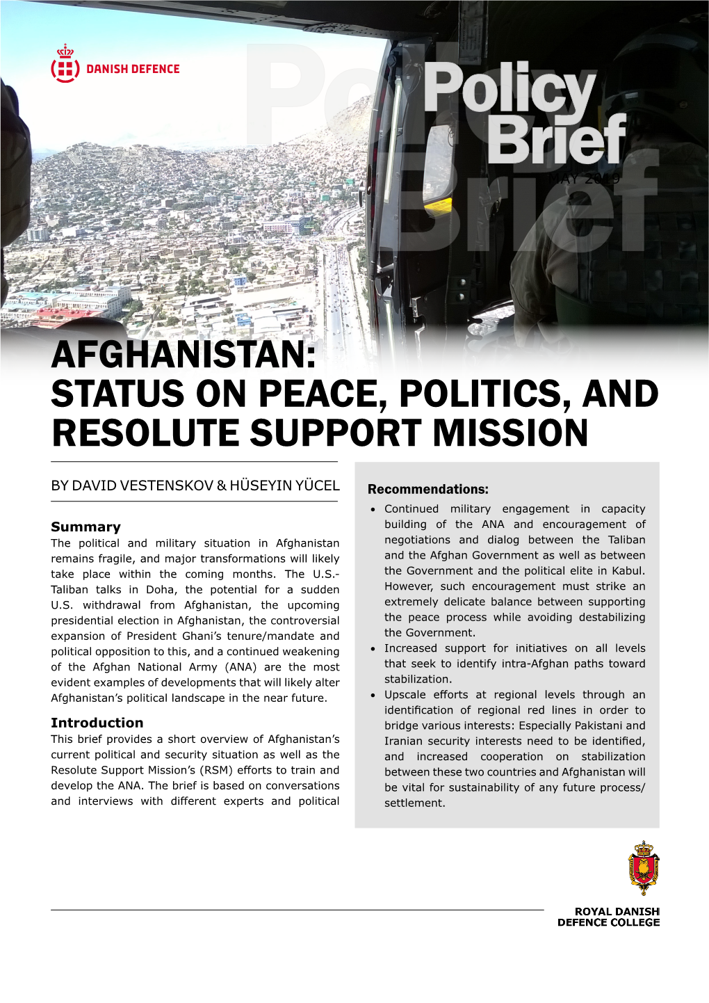 Afghanistan: Status on Peace, Politics, and Resolute Support Mission