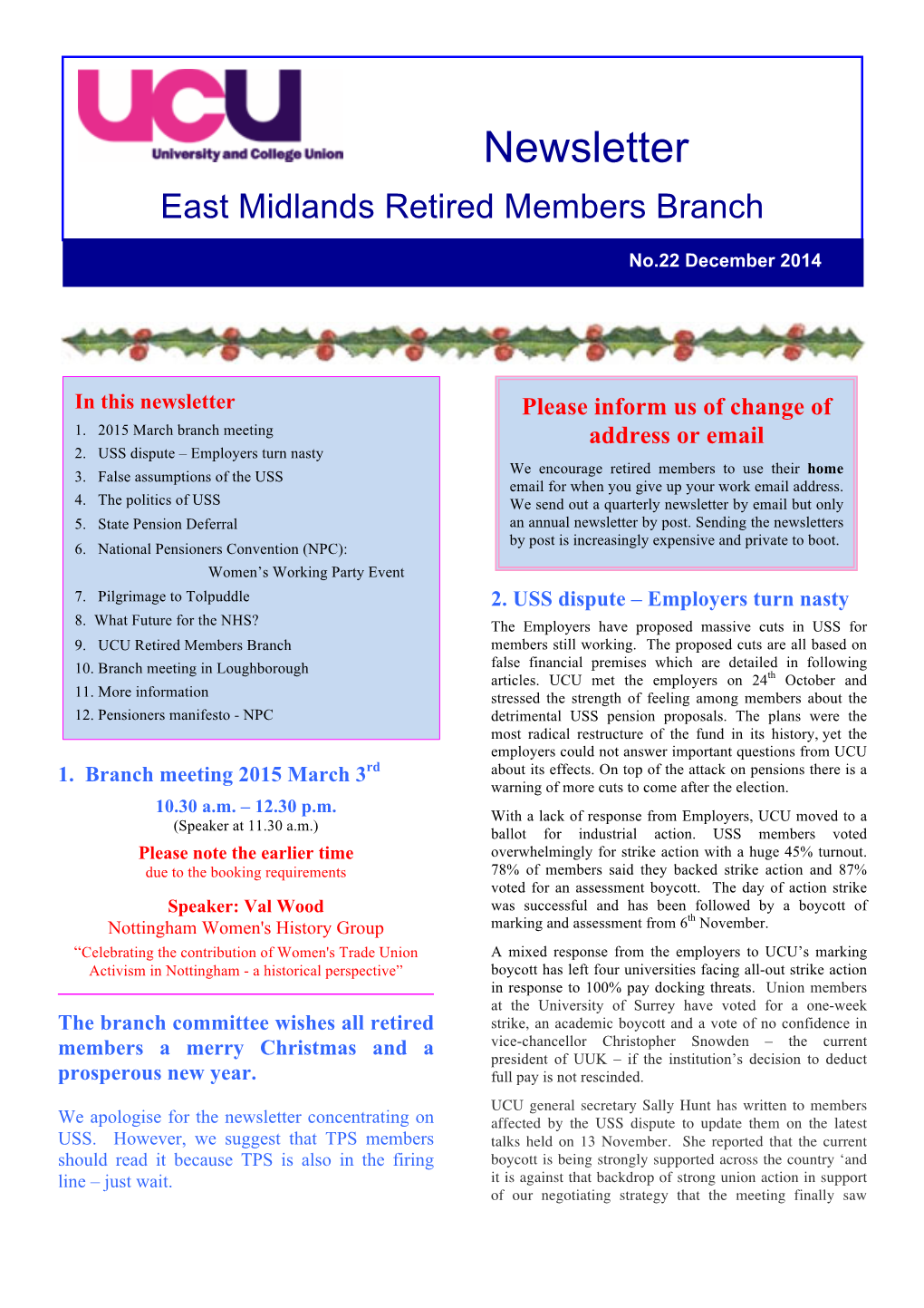 East Midlands Retired Members Branch