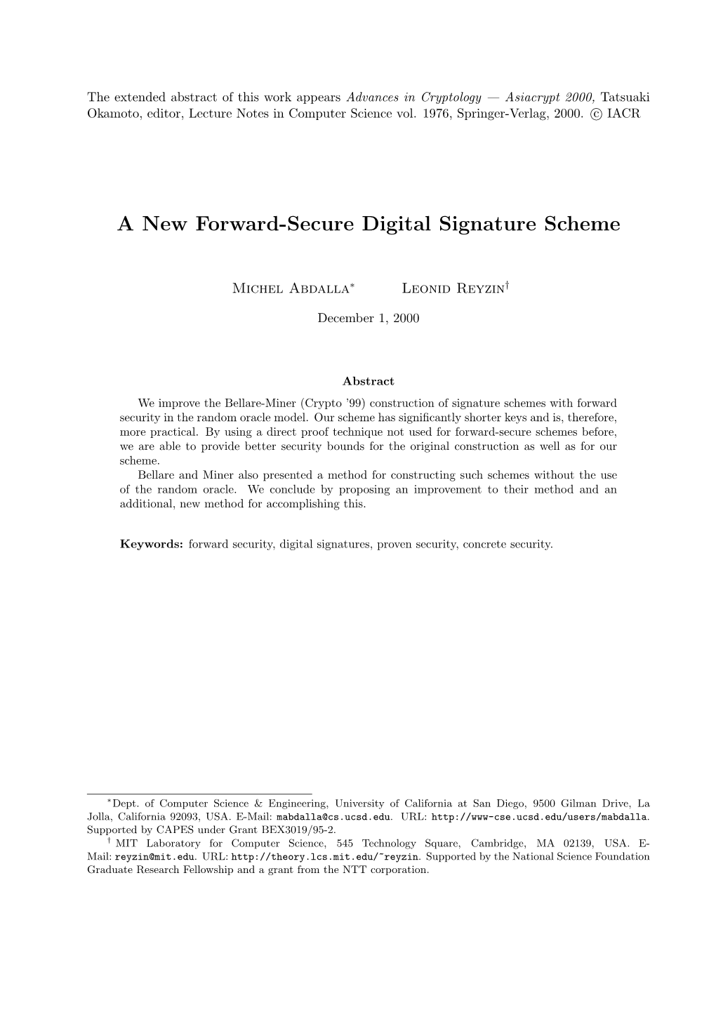 A New Forward-Secure Digital Signature Scheme