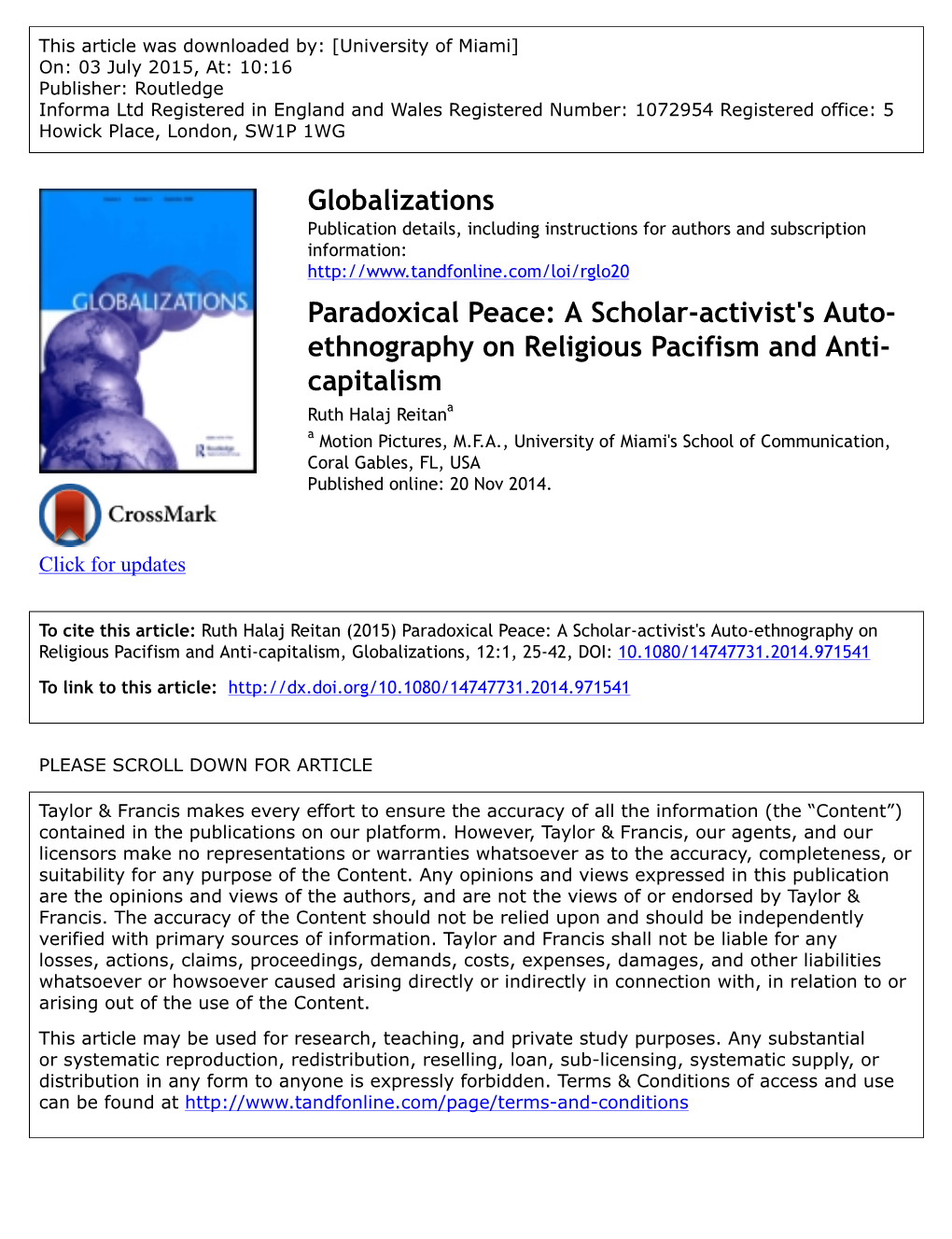 Paradoxical Peace: a Scholar-Activist's Auto-Ethnography