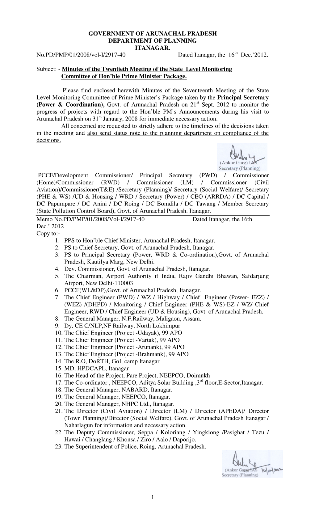 Minutes of 20Th State Level Monitoring Committee