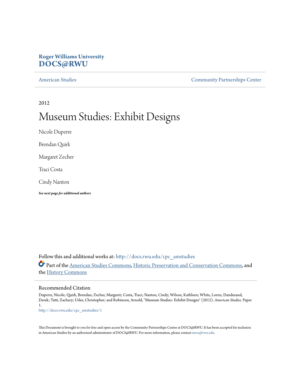 Museum Studies: Exhibit Designs Nicole Duperre