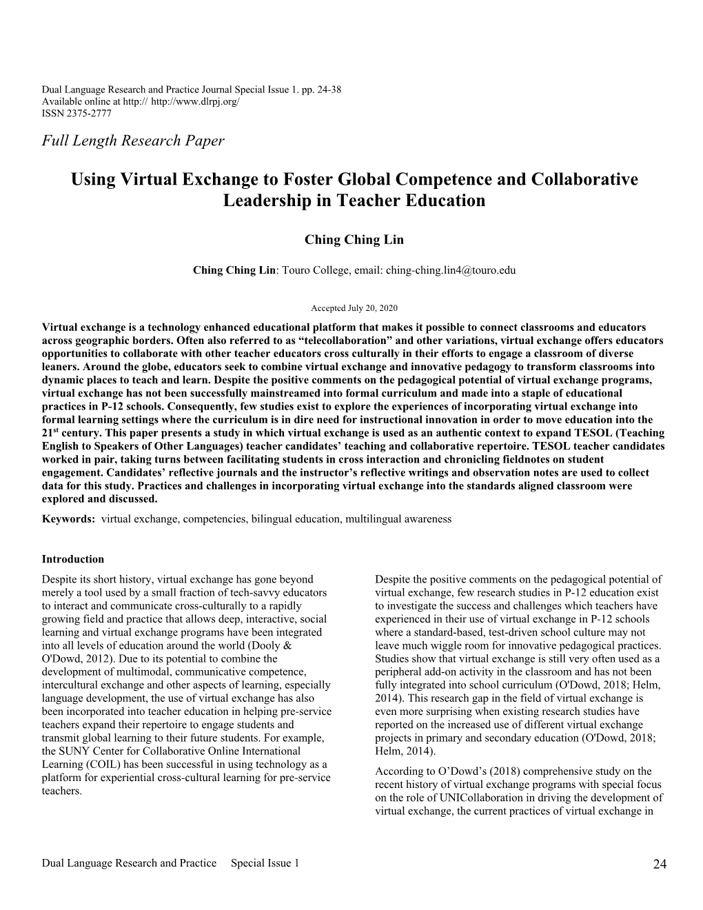 Using Virtual Exchange to Foster Global Competence and Collaborative Leadership in Teacher Education