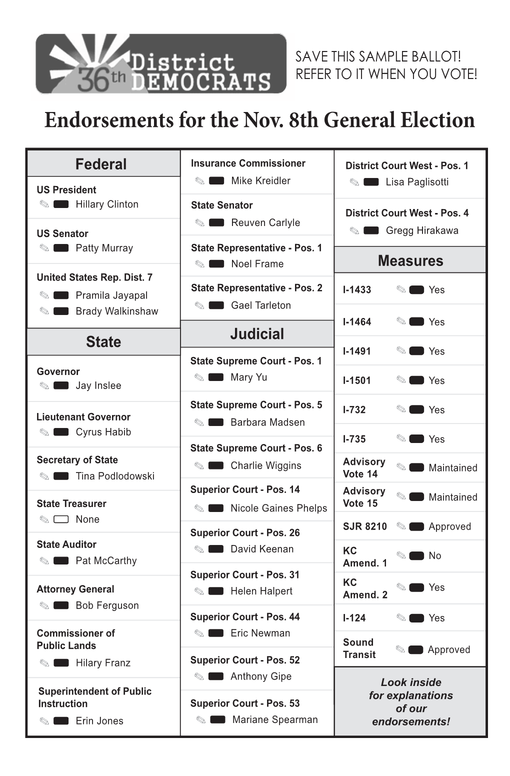 Endorsements for the Nov. 8Th General Election