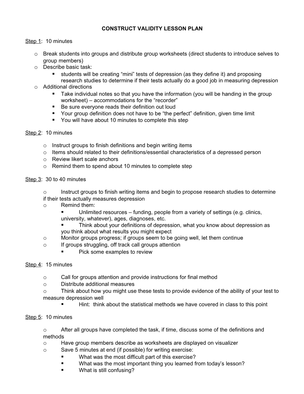 Construct Validity Lesson Plan