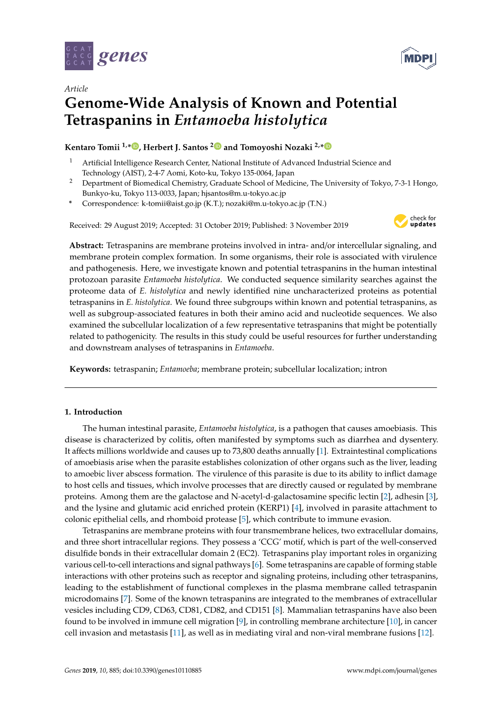 Genome-Wide Analysis of Known and Potential Tetraspanins in Entamoeba Histolytica