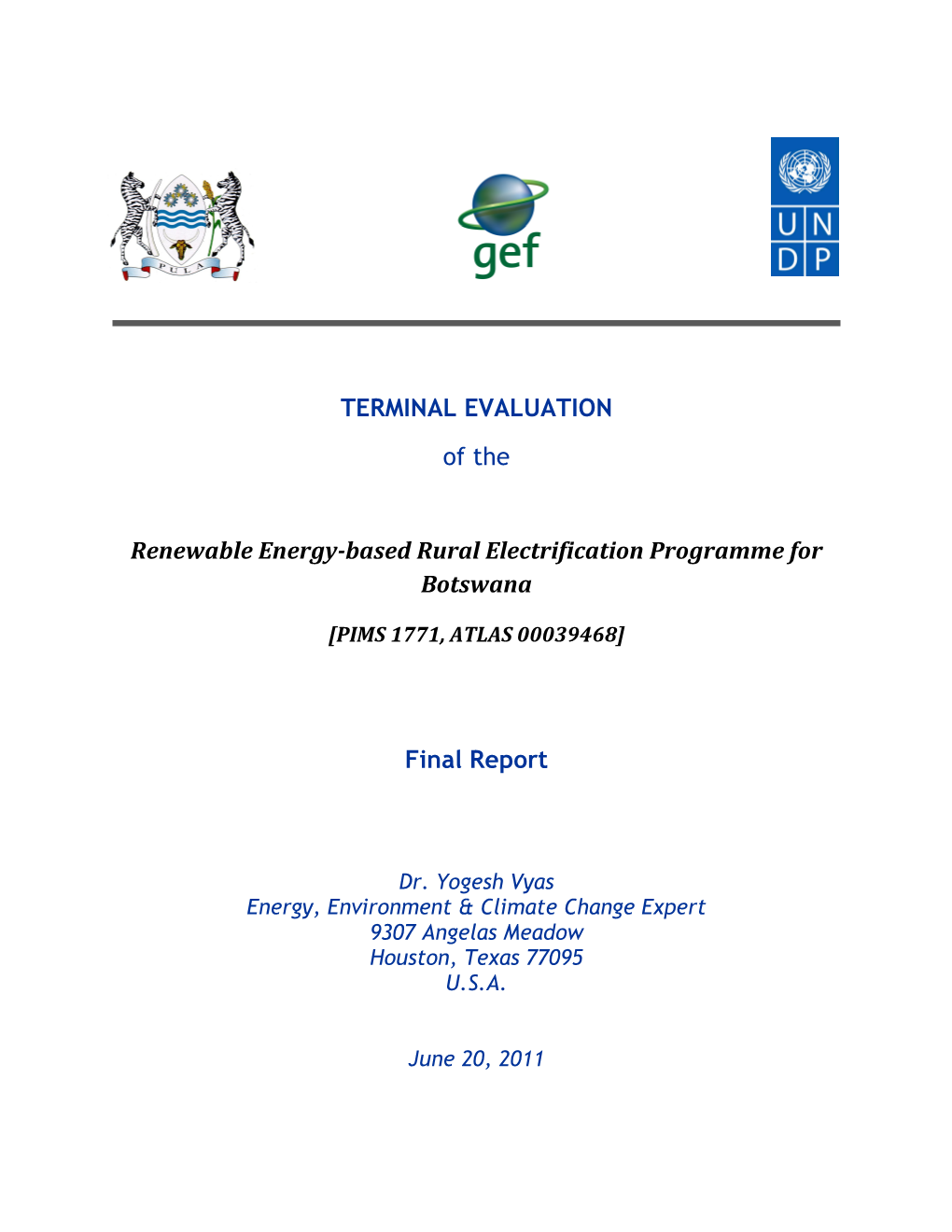 Terminal Evaluation of the Renewable Energy-Based Rural Electrification Programme for Botswana Page Ii