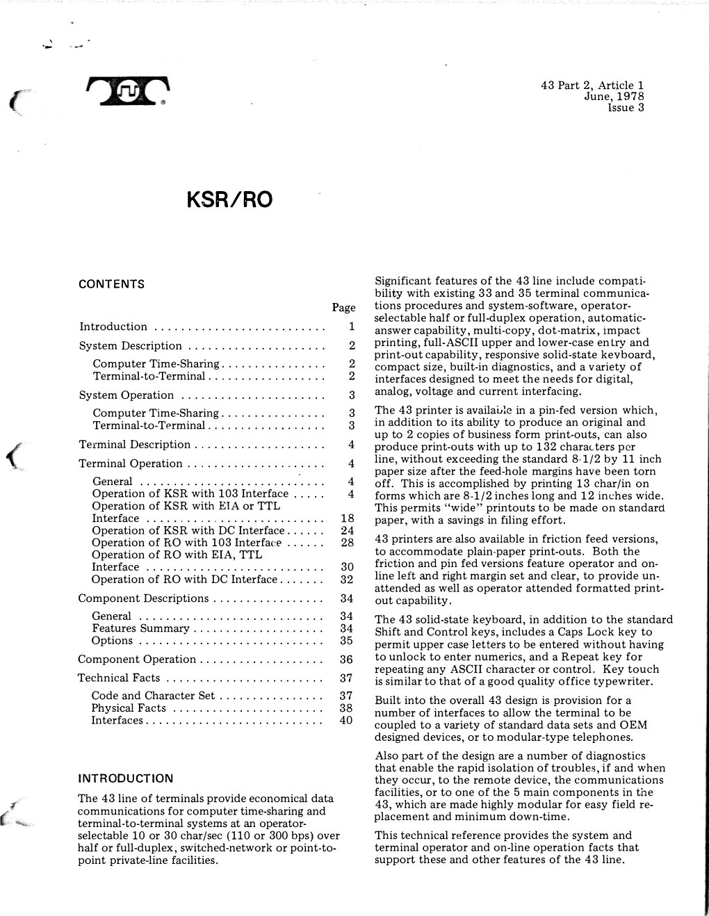 Teletype Corp. Model 43 Teleprinter Description