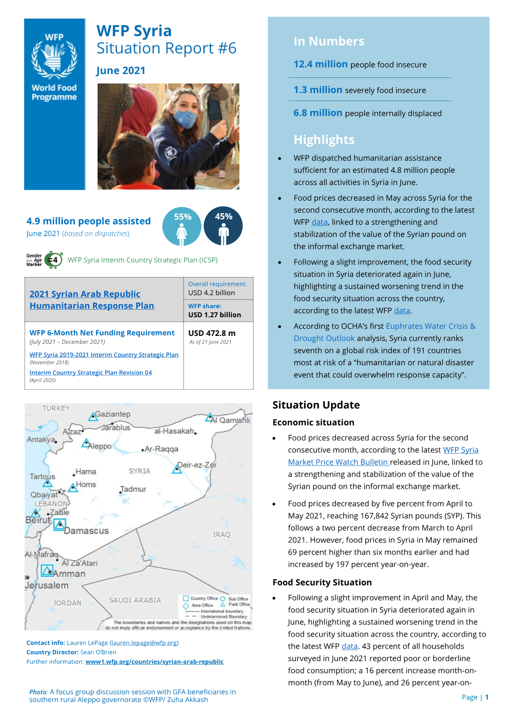 WFP Syria Situation Report #6 Page | 2 June 2021