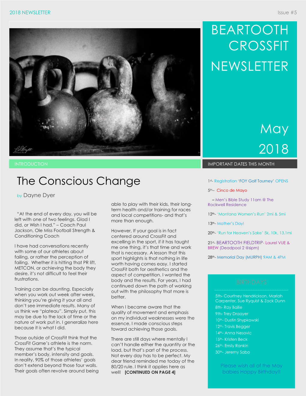 BEARTOOTH CROSSFIT NEWSLETTER May 2018