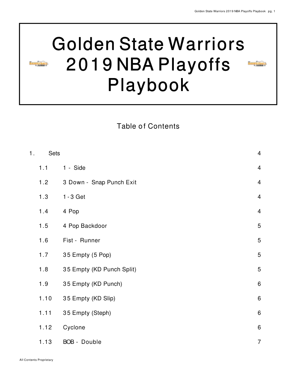 Golden State Warriors 2019 NBA Playoffs Playbook Pg