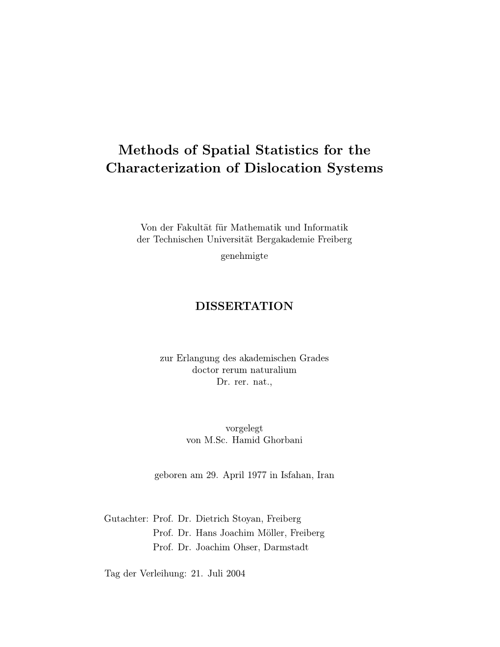 Methods of Spatial Statistics for the Characterization of Dislocation Systems