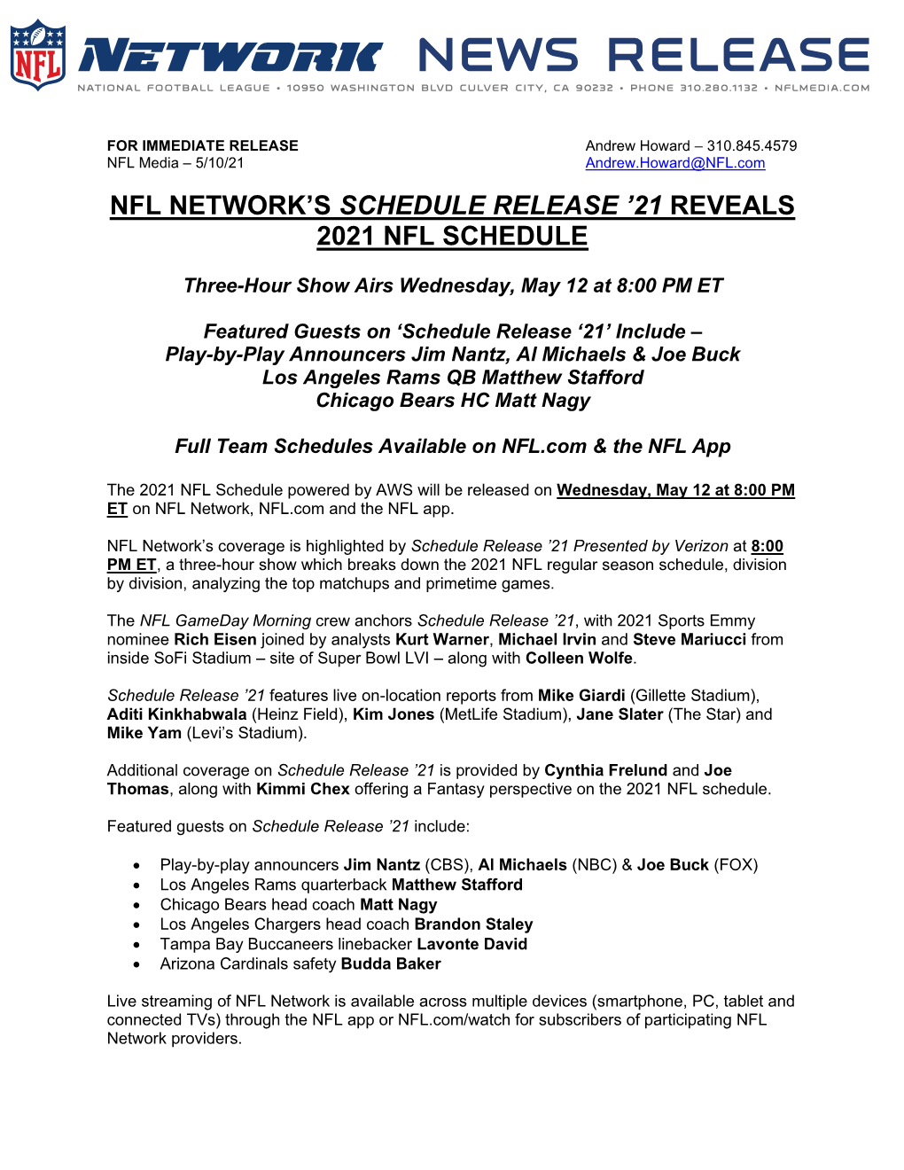 Nfl Network's Schedule Release