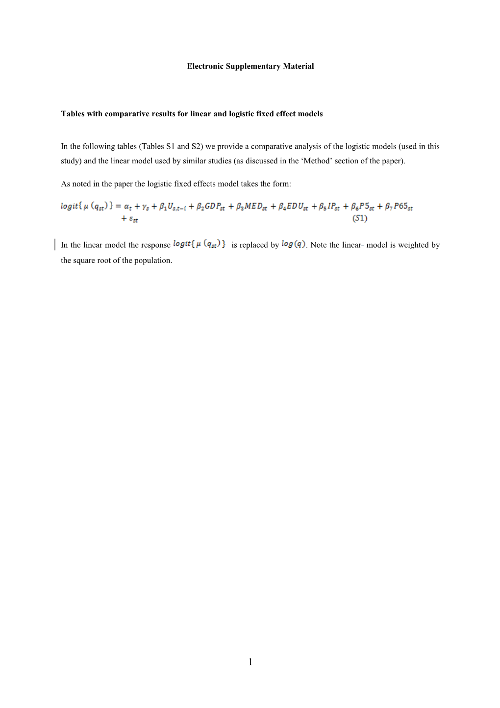 Tables with Comparative Results for Linear and Logistic Fixed Effect Models